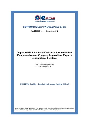 Impacto de la Responsabilidad Social Empresarial en Comportamiento de Compra y Disposición a Pagar de Consumidores Bogotanos