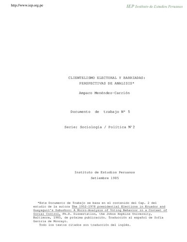 Clientelismo electoral y barriadas: perspectivas de análisis