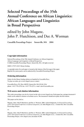 Selected Proceedings of the 35th Annual Conference on African Linguistics: African Languages and Linguistics in Broad Perspectives