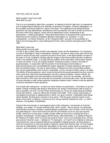 For The Love Of Lacan