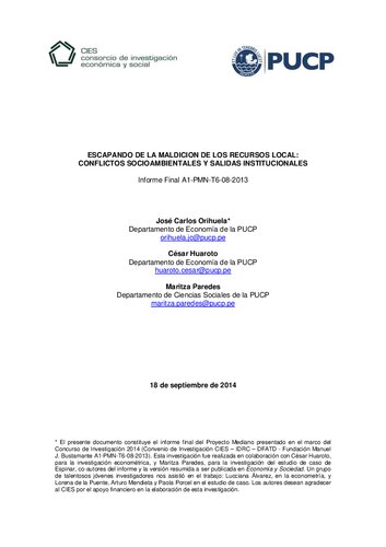 ESCAPANDO DE LA MALDICION DE LOS RECURSOS LOCAL: CONFLICTOS SOCIOAMBIENTALES Y SALIDAS INSTITUCIONALES