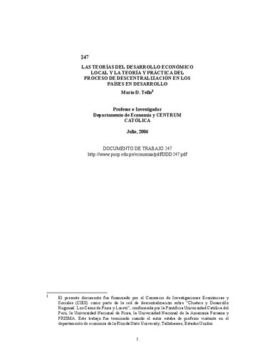 LAS TEORÍAS DEL DESARROLLO ECONÓMICO LOCAL Y LA TEORÍA Y PRÁCTICA DEL PROCESO DE DESCENTRALIZACIÓN EN LOS PAÍSES EN DESARROLLO