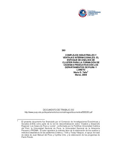 Complejos industriales y ventajas internacionales: el enfoque de analisis de cluster para la formación de cadenas productivas en los departamentos de Piura y Loreto