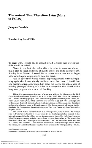 The Animal That Therefore I Am