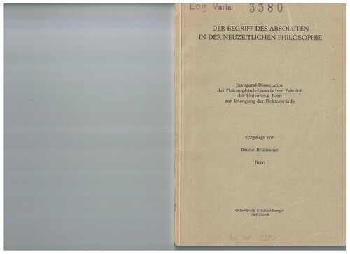 Der Begriff des Absoluten in der neuzeitlichen Philosophie.