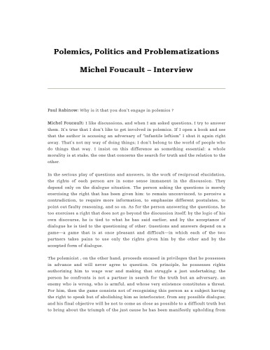 Polemics, Politics and Problematizations