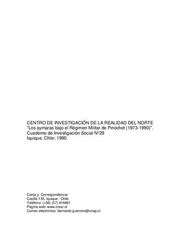 Los aimaras (Aymara) bajo el Régimen Militar de Pinochet (1973-1990)