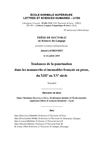 Tendances de la ponctuation dans les manuscrits et incunables français en prose, du XIIIe au XVe siècle