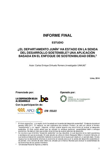 NFORME FINAL ESTUDIO ¿EL DEPARTAMENTO JUNÍN HA ESTADO EN LA SENDA DEL DESARROLLO SOSTENIBLE? UNA APLICACIÓN BASADA EN EL ENFOQUE DE SOSTENIBILIDAD DÉBIL