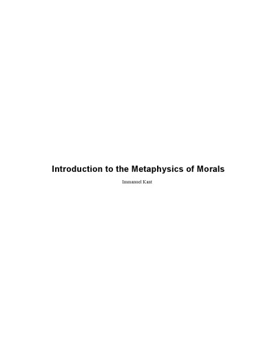 Introduction To The Metaphysics Of Morals