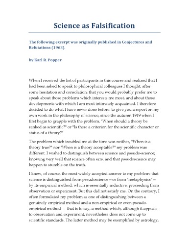 Science As Falsification