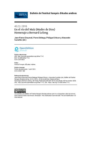 En el río del Maíz (Madre de Dios). Homenaje a Bernard Lelong