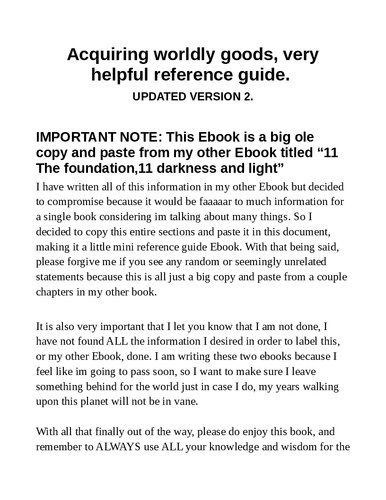 Acquiring worldly goods, very helpful reference guide. UPDATED VERSION 2.