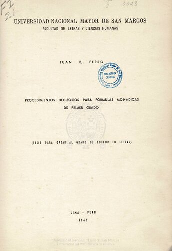 Procedimientos decisorios para fórmulas monádicas de primer grado