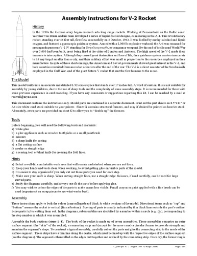 X - V2 german rocket cardboard model