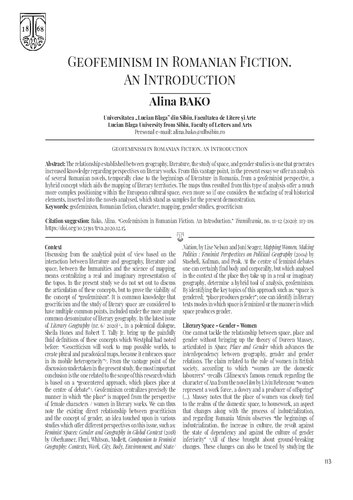 Geofeminism in Romanian Fiction. An Introduction