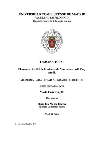El manuscrito 981 de la Abadía de Montserrat: edición y estudio