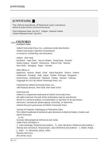 Oxford Handbook of Medieval Latin Literature (Oxford Handbooks)