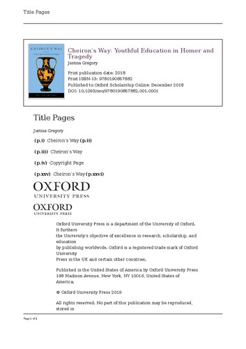 Cheiron's Way: Youthful Education in Homer and Tragedy