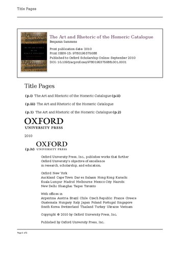 Art and Rhetoric of the Homeric Catalogue