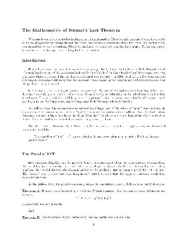 The Mathematics of Fermat's Last Theorem