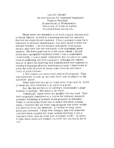 Galois theory: An introduction for (talented) beginners