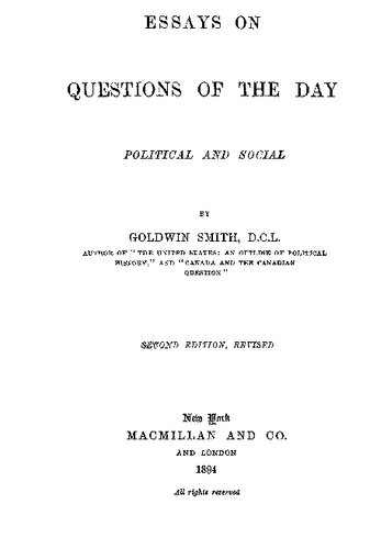 Essays On Questions Of The Day Political And Social