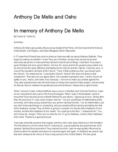 Osho and Anthony De Mello  ( In memory of Anthony De Mello)