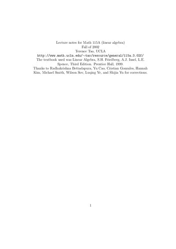 Lecture Notes for Math 115A (Linear Algebra)