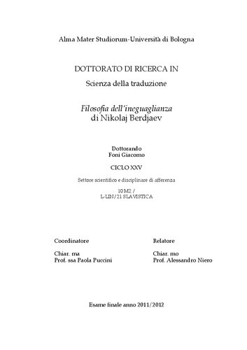 Filosofia dell'ineguaglianza di Nikolaj Berdjaev