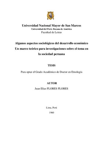 Algunos aspectos sociológicos del desarrollo económico. Un marco teórico para investigaciones sobre el tema en la sociedad peruana