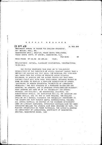 Beginning Aymara (A Course for English Speakers)