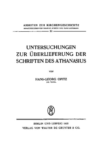 Untersuchungen zur Überlieferung der Schriften des Athanasius