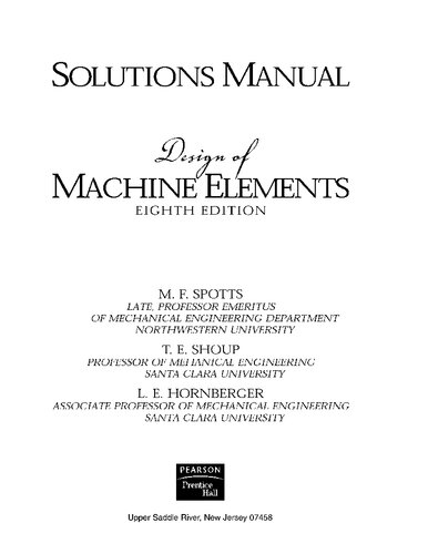 Design of Machine Elements solutions manual