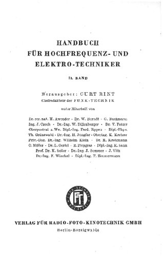 HANDBUCH FÜR HOCHFREQUENZ- UND ELEKTRO-TECHNIKER