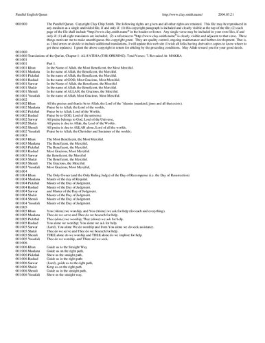 8 Parallel English Quran Translations