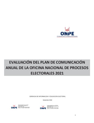 Evaluación del plan de comunicación anual de la Oficina Nacional de Procesos Electorales 2021