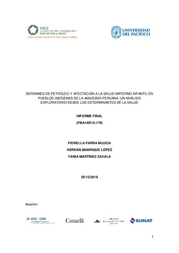 DERRAMES DE PETRÓLEO Y AFECTACIÓN A LA SALUD MATERNO INFANTIL EN PUEBLOS INDÍGENAS DE LA AMAZONÍA PERUANA: UN ANÁLISIS EXPLORATORIO DESDE LOS DETERMINANTES DE LA SALUD
