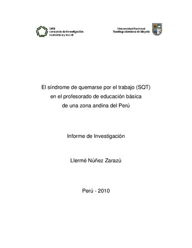 El síndrome de quemarse por el trabajo (SQT) en el profesorado de educación básica de una zona andina del Perú