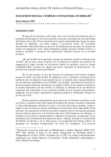 Exclusión social y empleo: notas para un debate
