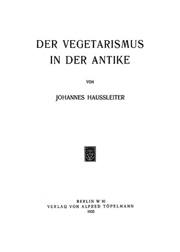 Der Vegetarismus in der Antike