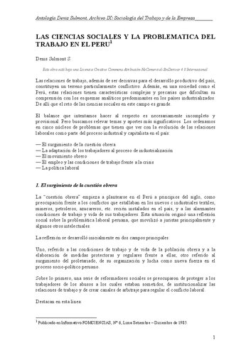 Las ciencias sociales y la problemática del trabajo en el Perú