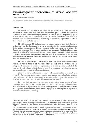 Transformación productiva y nuevas opciones sindicales [1992]