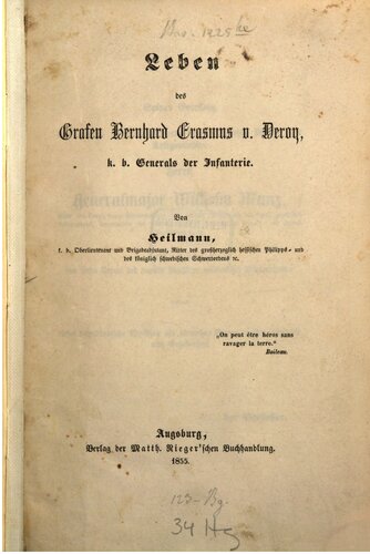 Leben des Grafen Bernhard Erasmus v. Deroy, k. b. Generals der Infanterie