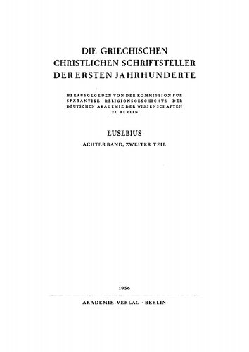 Eusubius Werke Band 8, Teil 2 Die Praeparatio Evangelica, Teil 2: Die Bücher XI bis XV, Register