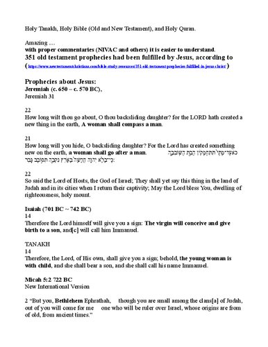 Holy Tanakh, Holy Bible, and Holy Hadith