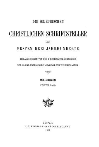 Origenes Werke Band: 5 De Principiis