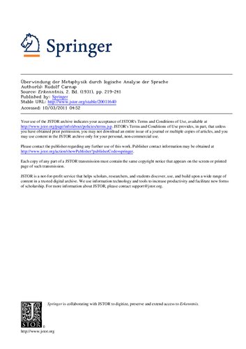 Überwindung der Metaphysik durch logische Analyse der Sprache