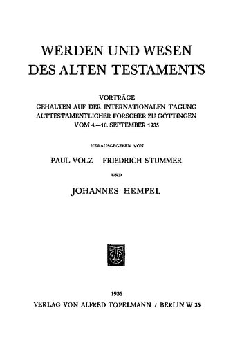 Werden und Wesen des Alten Testaments.