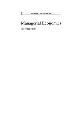 MANAGERIAL ECONOMICS INSTRUCTOR'S MANUAL